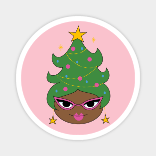 Retro Christmas Tree Cute Beehive - Black Girl Hair Magnet